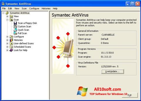 સ્ક્રીનશૉટ Symantec Antivirus Windows 10
