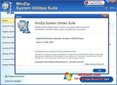 સ્ક્રીનશૉટ WinZip System Utilities Suite Windows 10