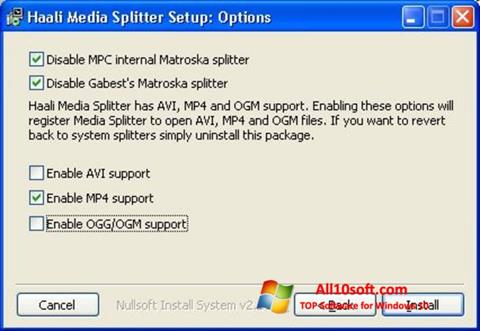 સ્ક્રીનશૉટ Haali Media Splitter Windows 10