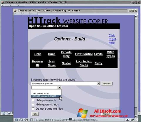 સ્ક્રીનશૉટ HTTrack Website Copier Windows 10