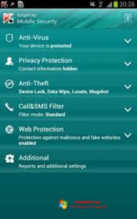 સ્ક્રીનશૉટ Kaspersky Mobile Security Windows 10